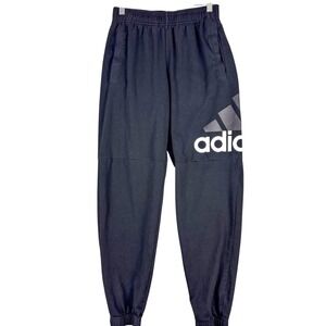 Adidas Sweatpants‎ Mens Small Black Fleece Joggers Elastic Waist Cuffed Big Logo